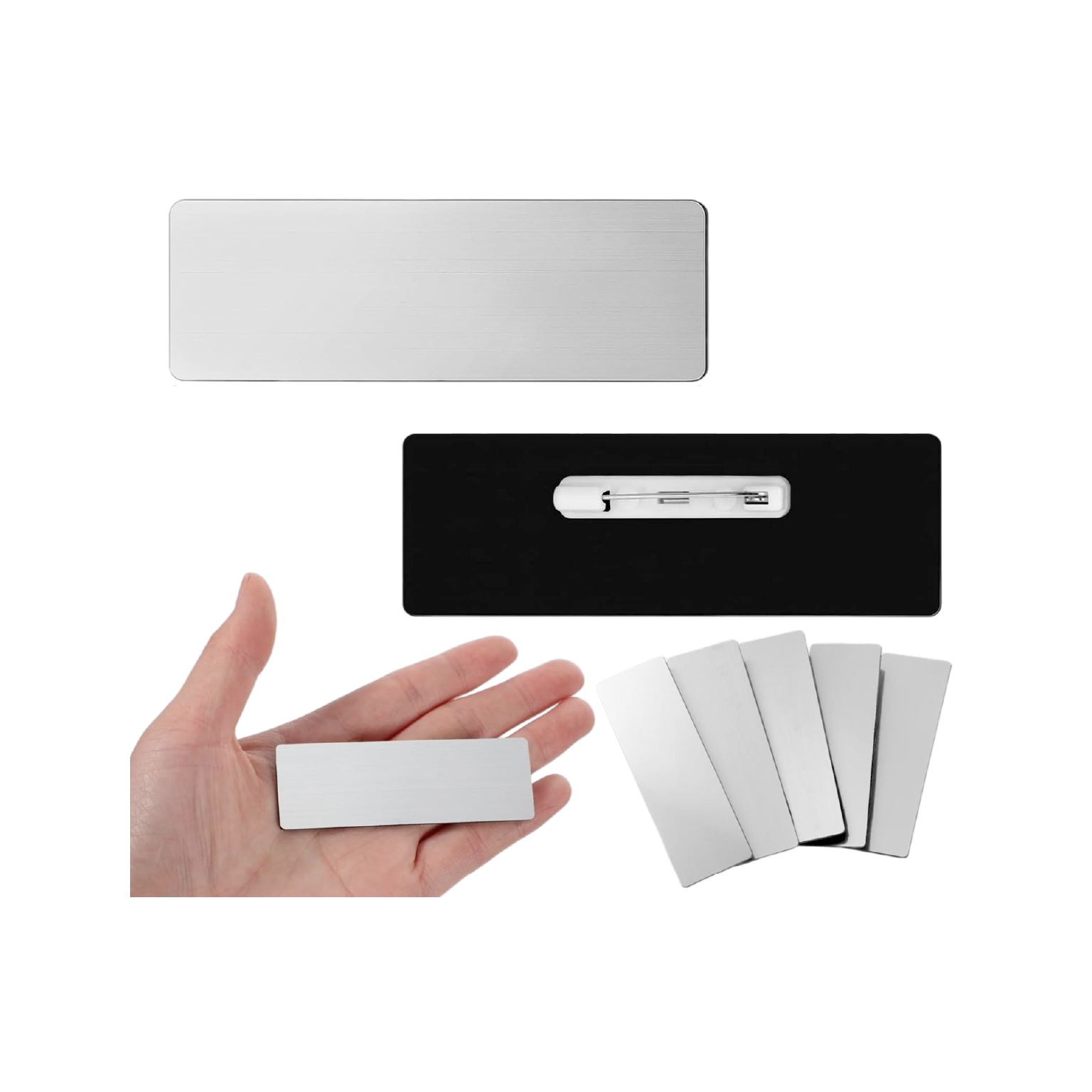 Pack Gafetes PVC Efecto Plateado (Gancho Nodriza)